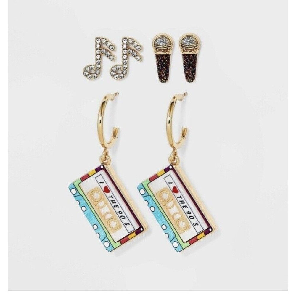 Sugarfix by BaubleBar 3 Pr Music Theme Pierced Earrings Crystal Beading 4/$20